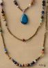 Boho Necklace, 3 Layers, White Natural Stone, Teardop Pendant